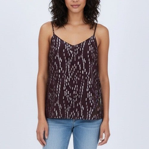 Veronica M Women's XS Maroon Metallic Dot Print Spaghetti Strap V Neck Top