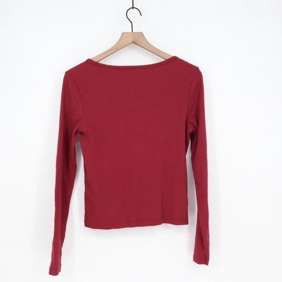 American Giant Luxe Rib Cardigan Sweater Womens S Red Cotton Stretch Square Neck