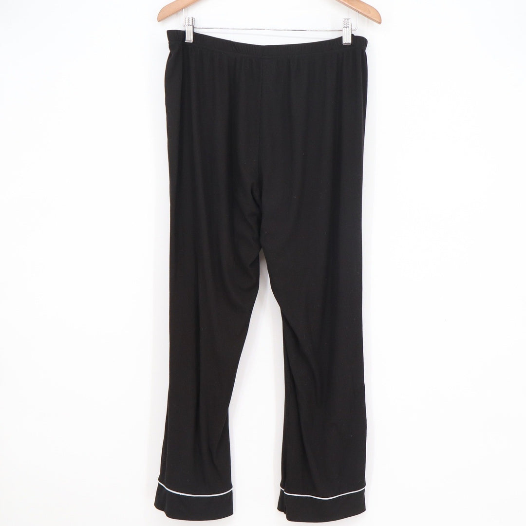 Nicole Miller New York Black Ribbed Pajama Pants XL White Piping Trim