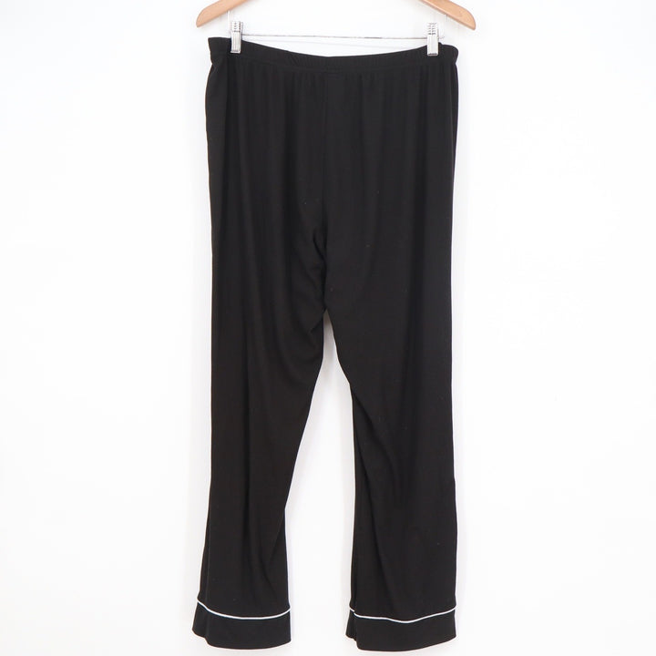 Nicole Miller New York Black Ribbed Pajama Pants XL White Piping Trim