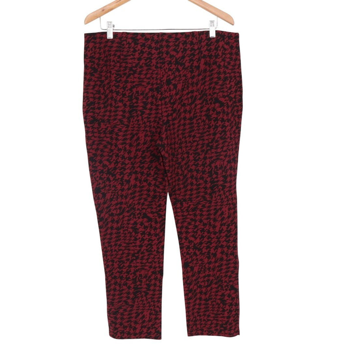 Chico's Juliet Ankle Pants Womens 14 Red Houndstooth Slash Pockets Tapered Leg