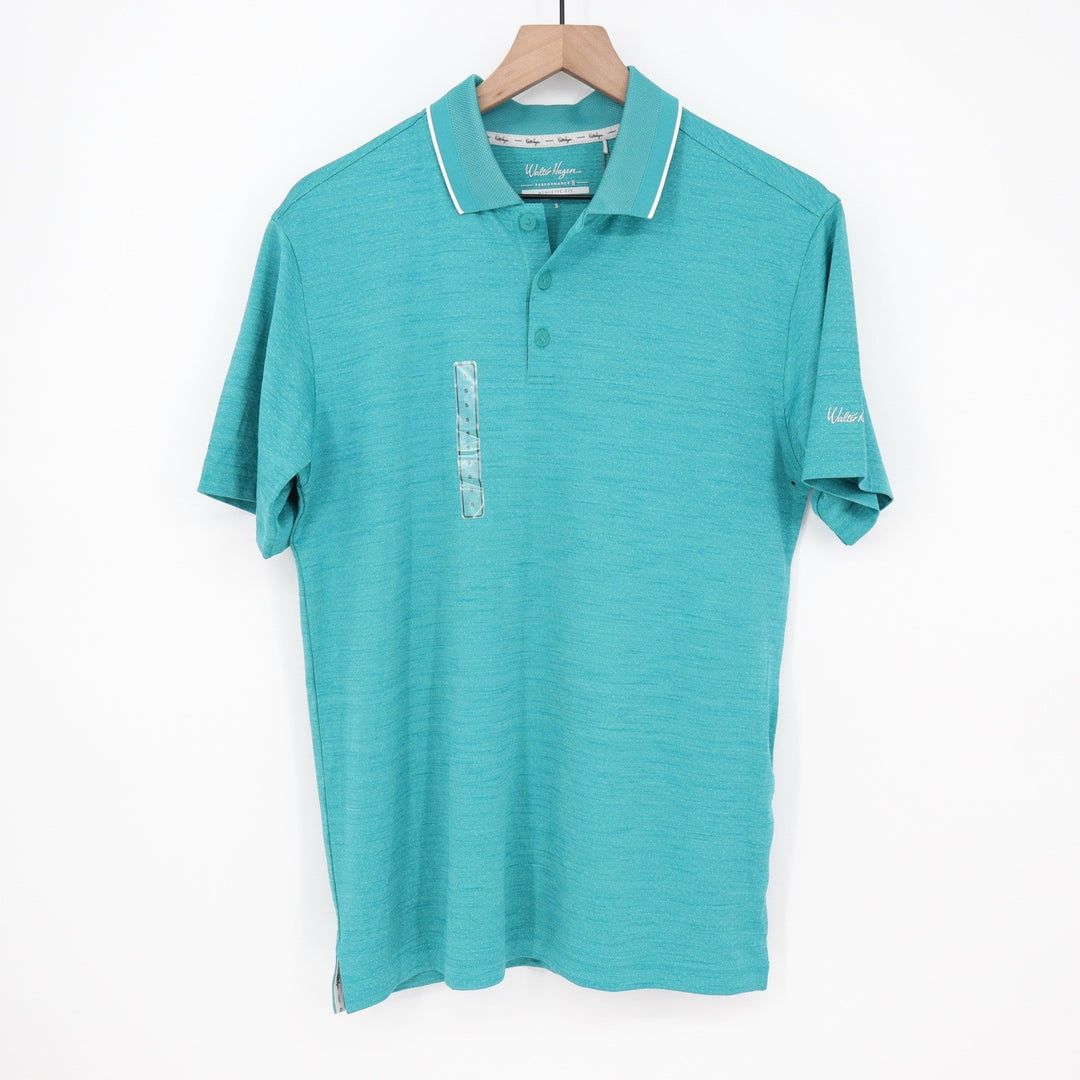 Walter Hagen Mens P11 Birdseye Athletic Fit Polo Dark Aqua Blue Heather Small