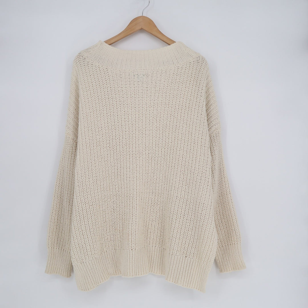 Aerie Oversized Sweater Womens Large Ivory Chunky Knit Mock Neck Pullover Cozy
