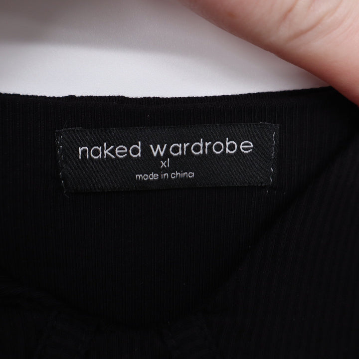 Naked Wardrobe Black Ribbed Bustier Maxi Dress XL Sleeveless Bodycon