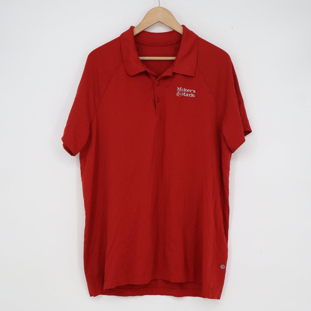 Lululemon Mens Maker's Mark Embroidered Polo Shirt Red Short Sleeve