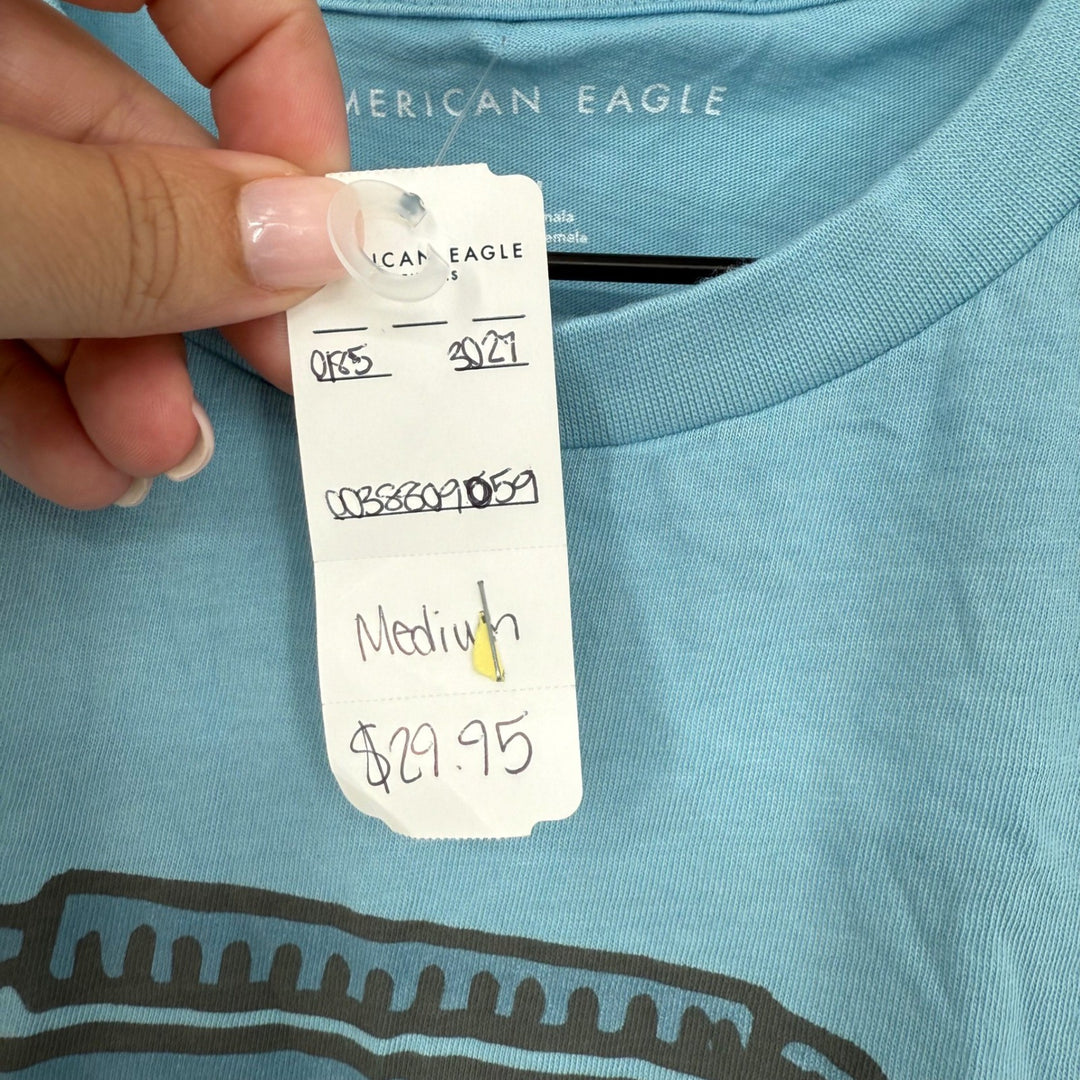 American Eagle Outfitters Mens Medium Blue Boombox Graphic T-Shirt