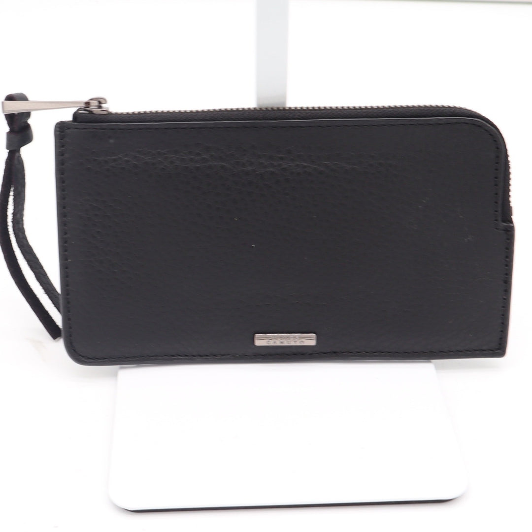 Vince Camuto Black Pebbled Leather L-Zip Card Holder Slim Wallet