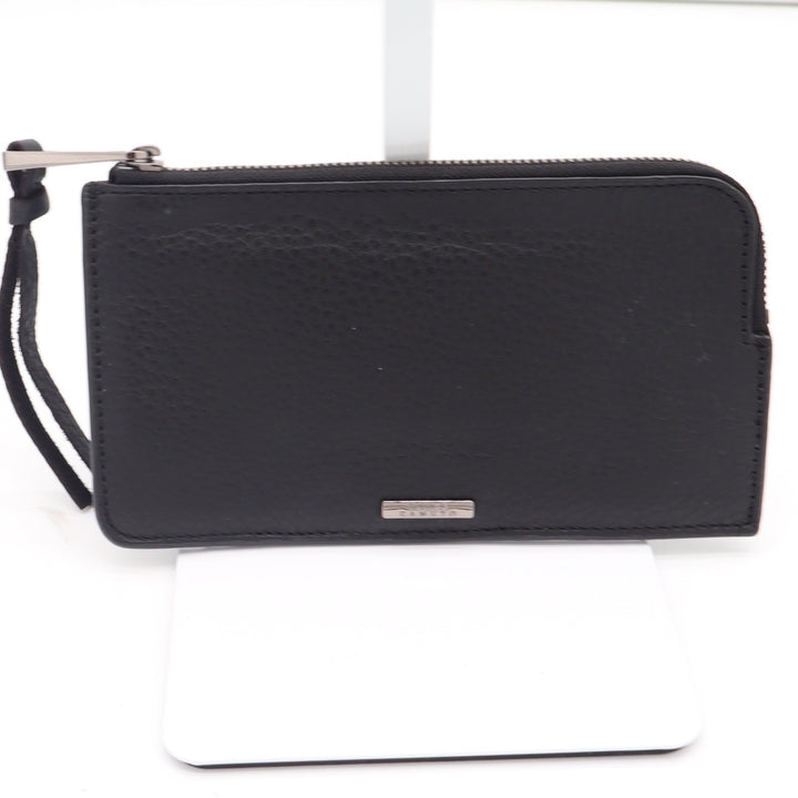 Vince Camuto Black Pebbled Leather L-Zip Card Holder Slim Wallet