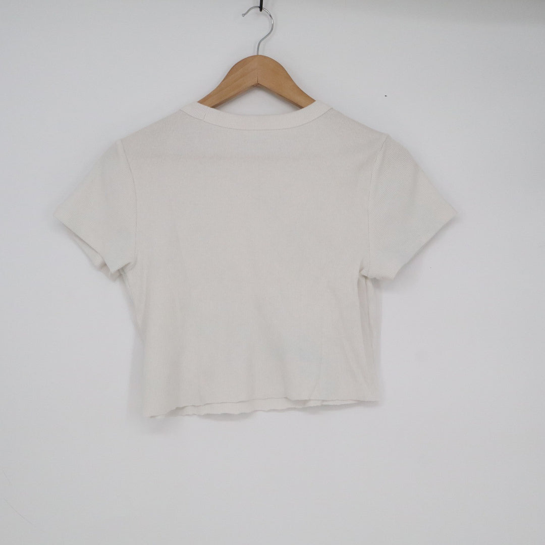 Old Navy Womens White Ribbed Knit Short Sleeve Crew Neck Crop Top Size M