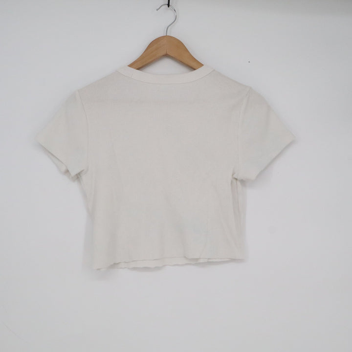 Old Navy Womens White Ribbed Knit Short Sleeve Crew Neck Crop Top Size M