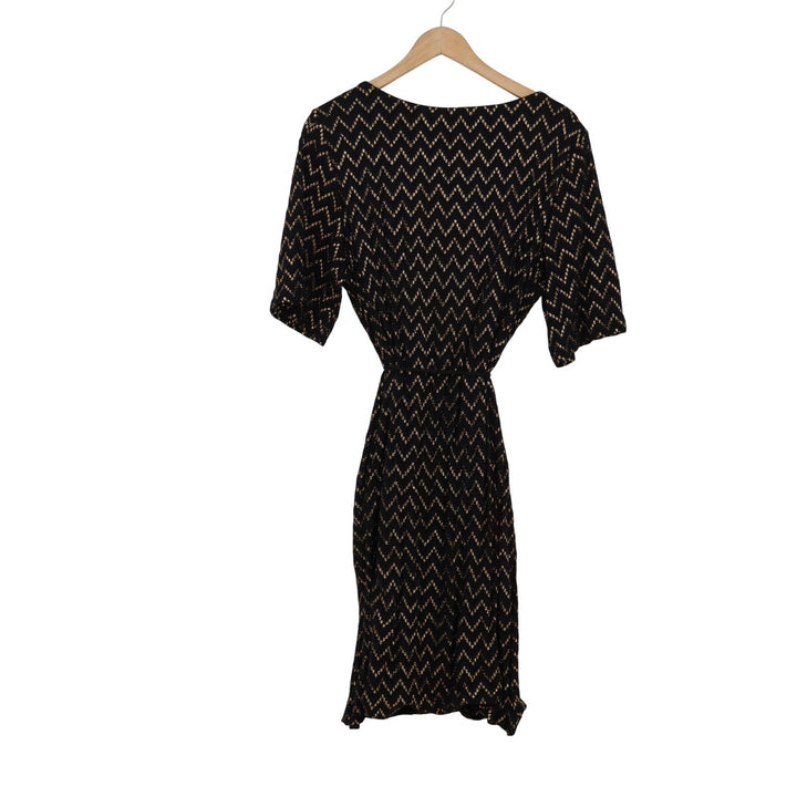 Studio One New York Black Gold Metallic Chevron Belted Dress Plus Size 16W