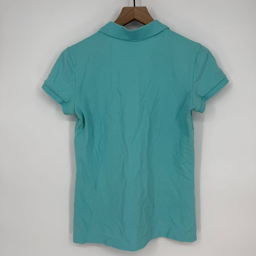 Lilly Pulitzer Island Polo Shirt Womens Medium Aqua Blue Cotton Trans Dry Golf