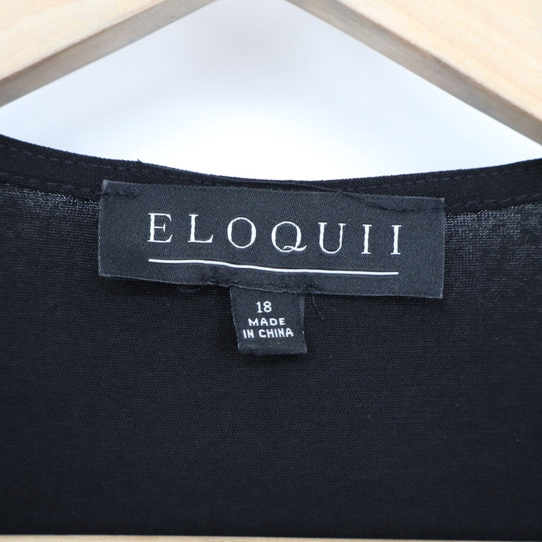 Eloquii Black Twist Front Pleated Midi Dress Plus Size 18 Long Sleeve V-Neck