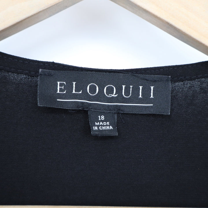 Eloquii Black Twist Front Pleated Midi Dress Plus Size 18 Long Sleeve V-Neck