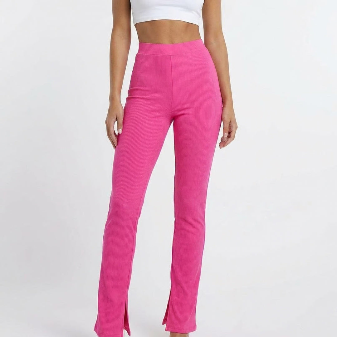 Naked Wardrobe Hot Pink Ribbed Split Hem Pants XL High Waisted Leggings