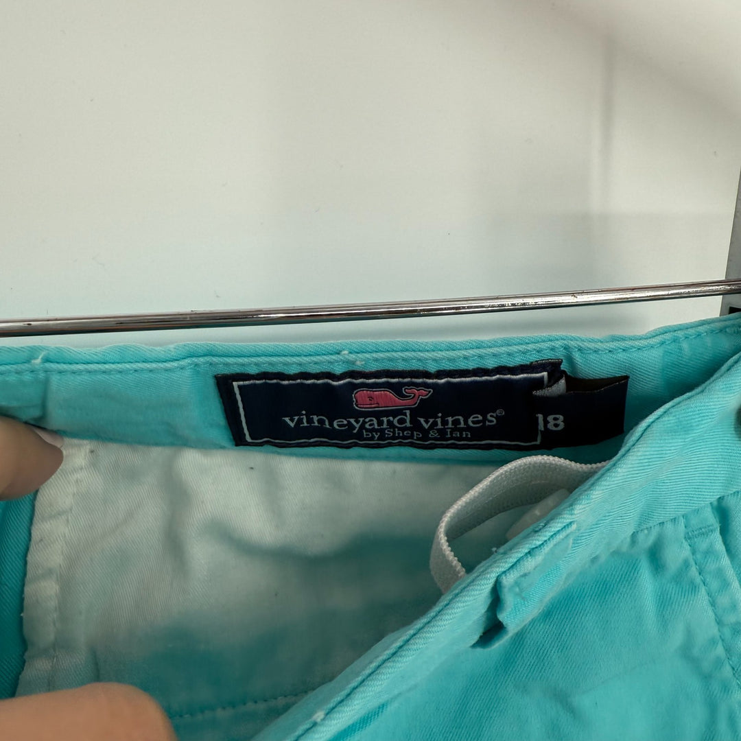 Vineyard Vines Chino Shorts Womens 18 Aqua Blue Cotton Logo Flat Front Outdoor