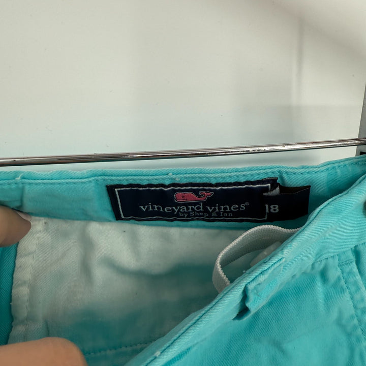 Vineyard Vines Chino Shorts Womens 18 Aqua Blue Cotton Logo Flat Front Outdoor