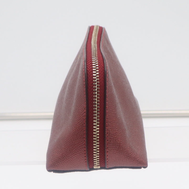 Coach Metallic Burgundy Crossgrain Leather Cosmetic Case Makeup Bag Gold Logo