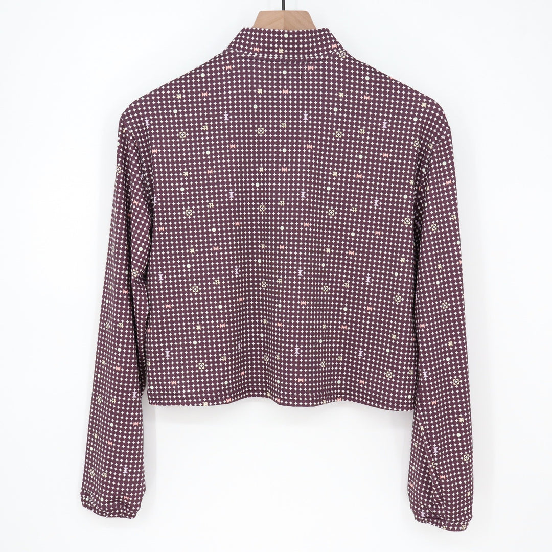 Bad Birdie Womens XS Quarter Zip Golf Pullover Burgundy Geometric Cropped Top