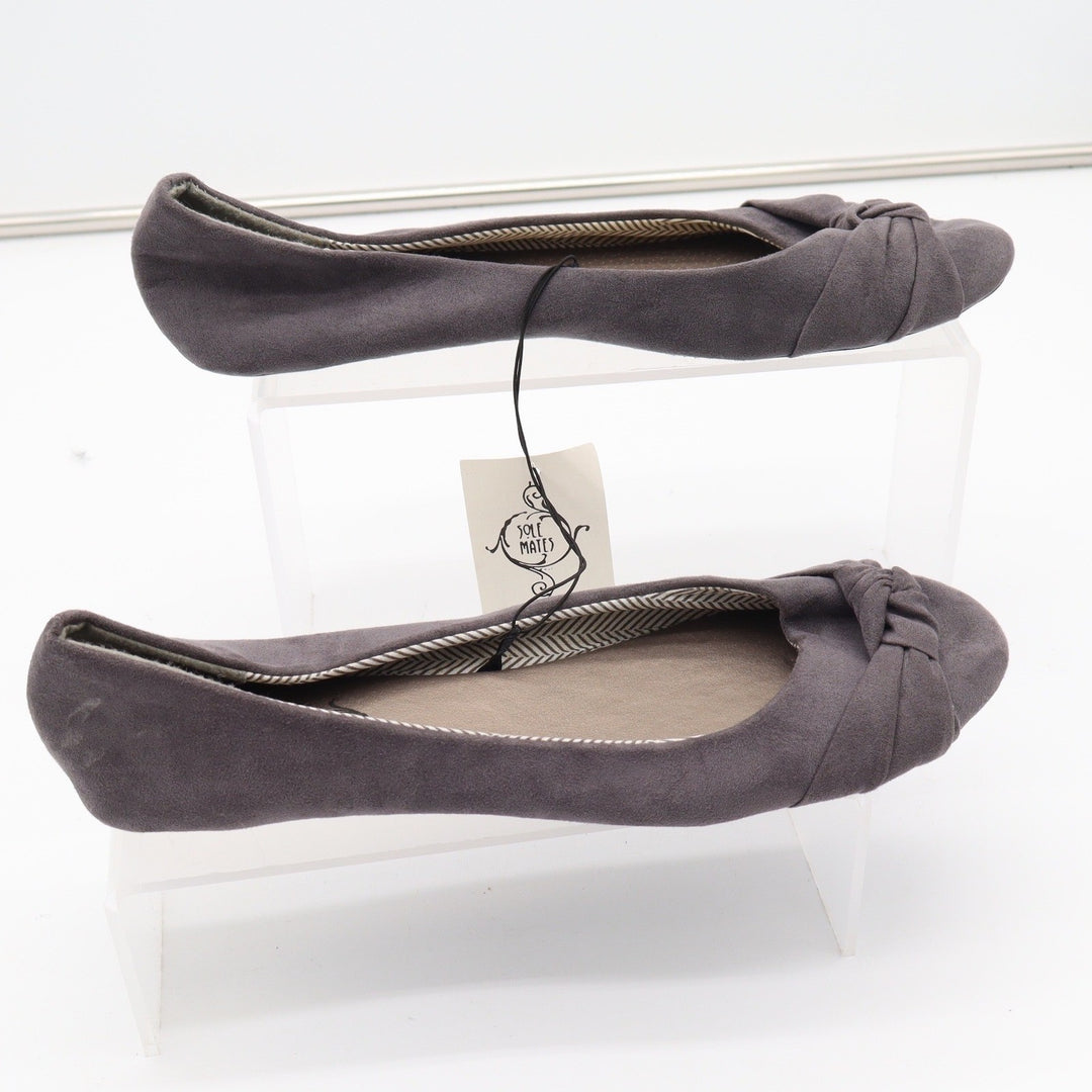 Sole Mates Womens Charcoal Grey Knotted Bow Faux Suede Ballet Flats Size XL 9-10