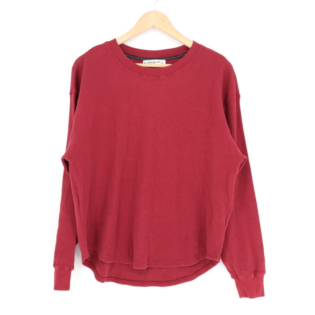 American Giant Thermal T-Shirt Womens L Maroon Long Sleeve Crew Neck Round Hem