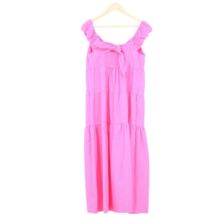 Old Navy Pink Seersucker Tiered Maxi Dress Ruffle Tie V-Neck M