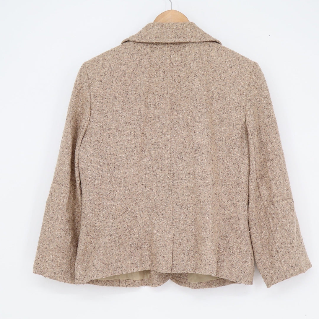 Josephine Chaus Silk Blend Tweed Blazer Jacket Tan Brown Size 8 Notched Lapel
