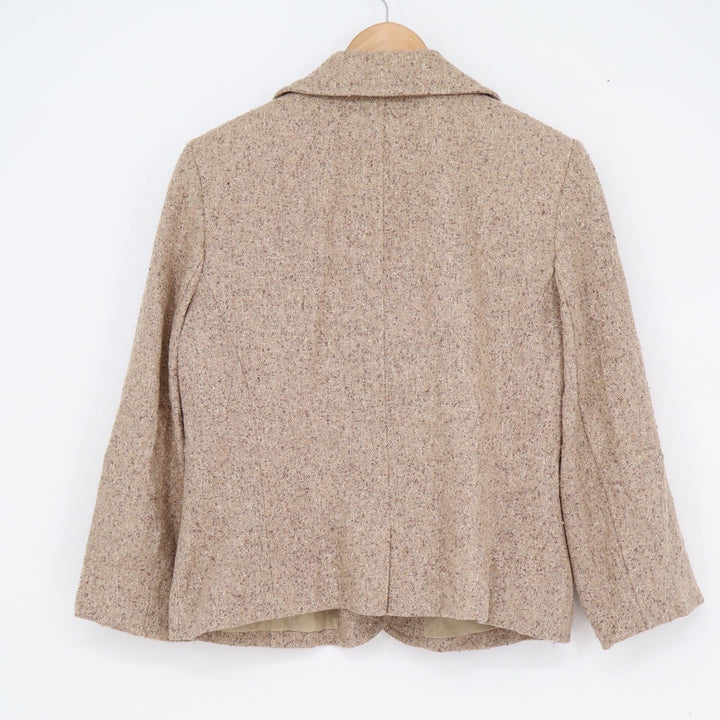 Josephine Chaus Silk Blend Tweed Blazer Jacket Tan Brown Size 8 Notched Lapel