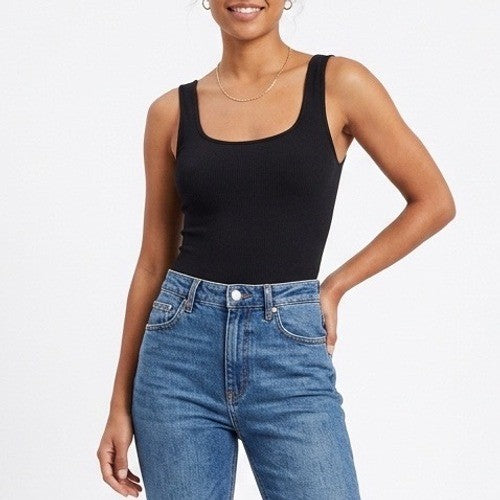 Naked Wardrobe Womens Black Scoop Neck Sleeveless Thong Bodysuit M