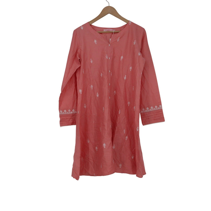 Pink Petals Girls Coral Pink Embroidered Kurta Set 2pc Tunic & Pants Size 17-18y