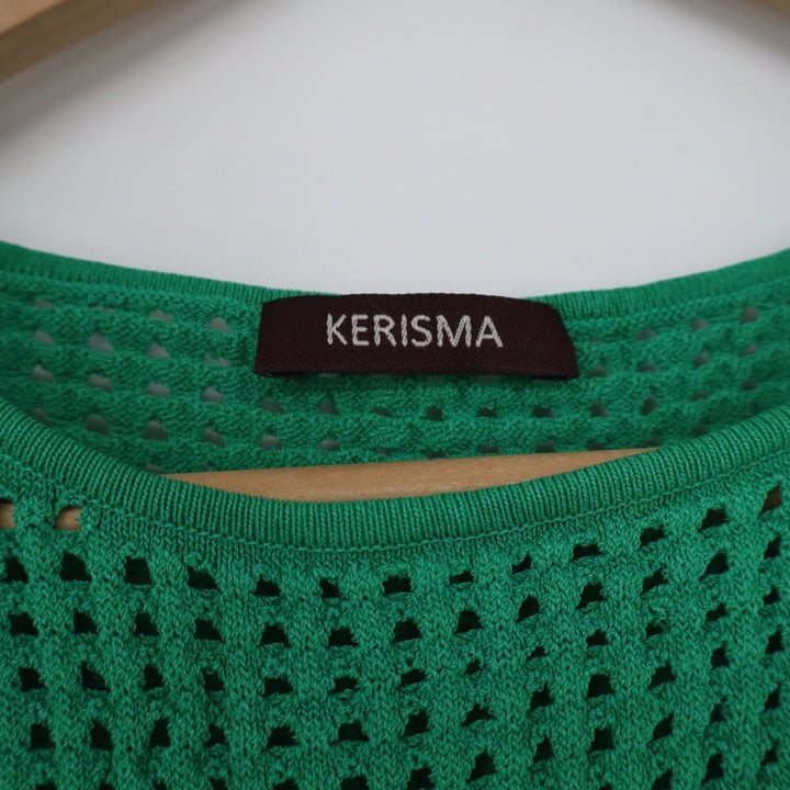 Kerisma Womens Green Pointelle Ribbed Knit Sleeveless Fit & Flare Dress