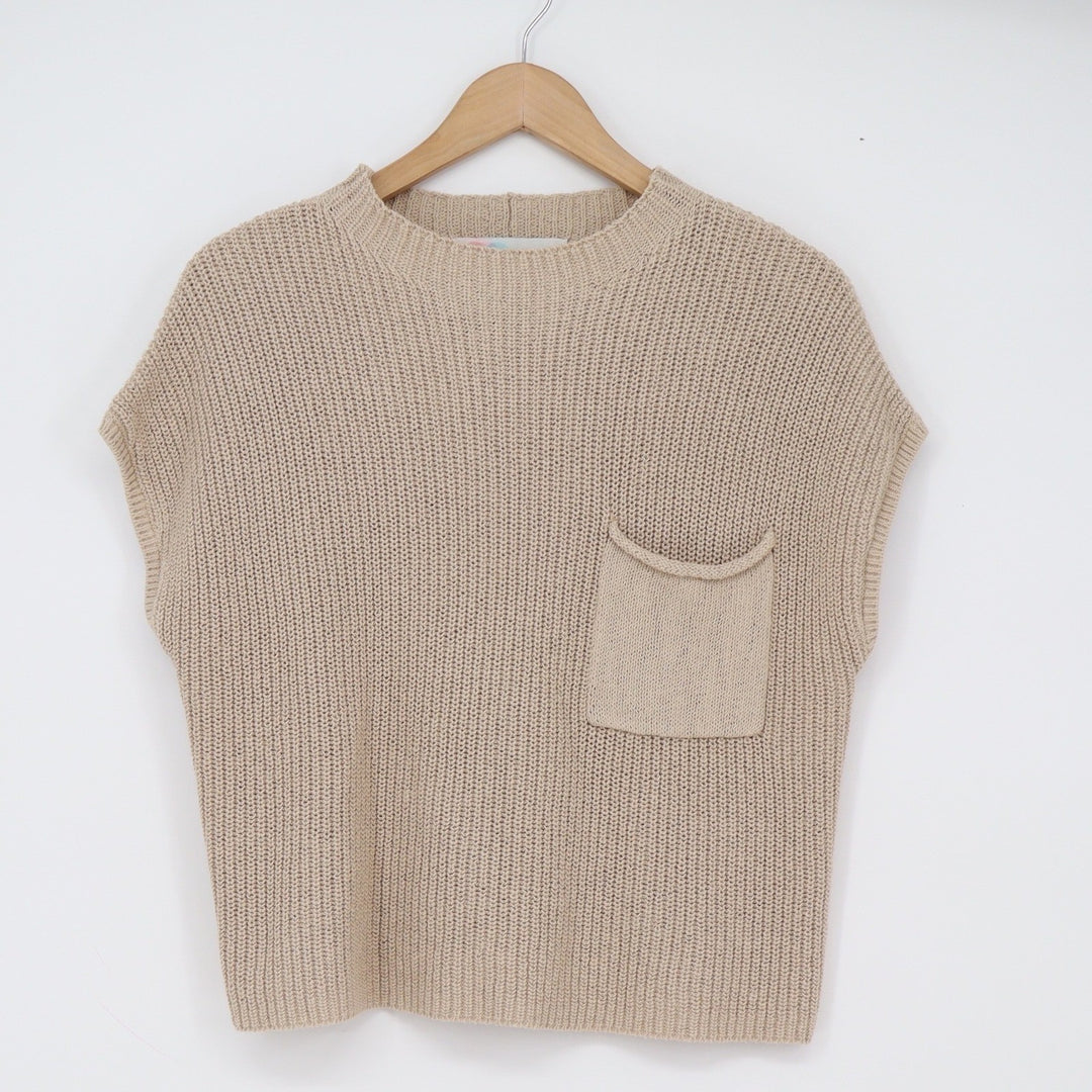 Free People Sweater Vest Women's S Oatmeal Bone Pocket Boho NEW