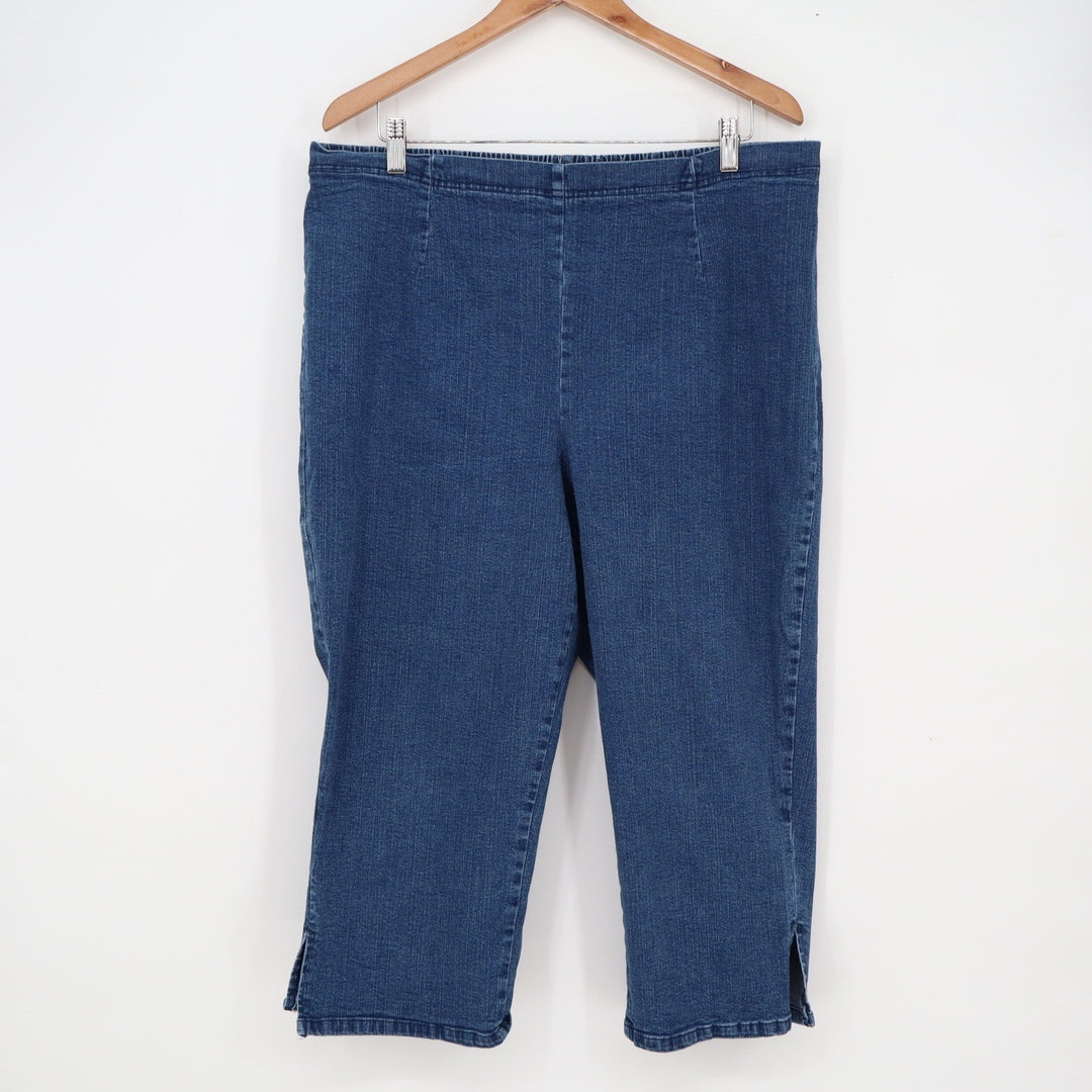 Womens Plus Size 22/24 Denim Capri Pants Elastic Waist Stretch Blue Crop Jeans