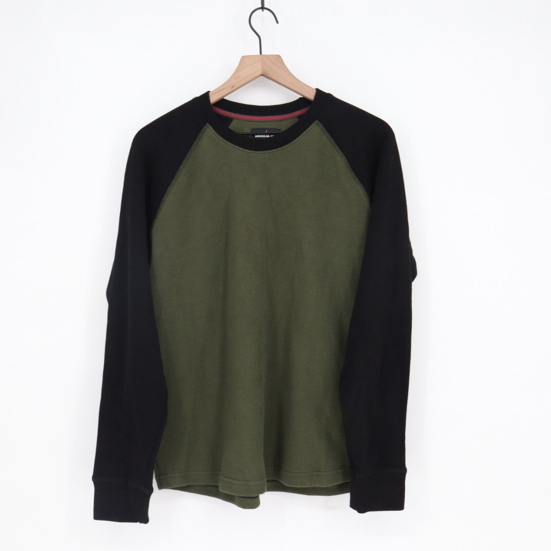 American Giant French Rib T-Shirt Mens Medium Deep Olive Black Cotton Colorblock