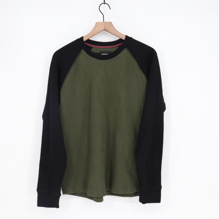 American Giant French Rib T-Shirt Mens Medium Deep Olive Black Cotton Colorblock