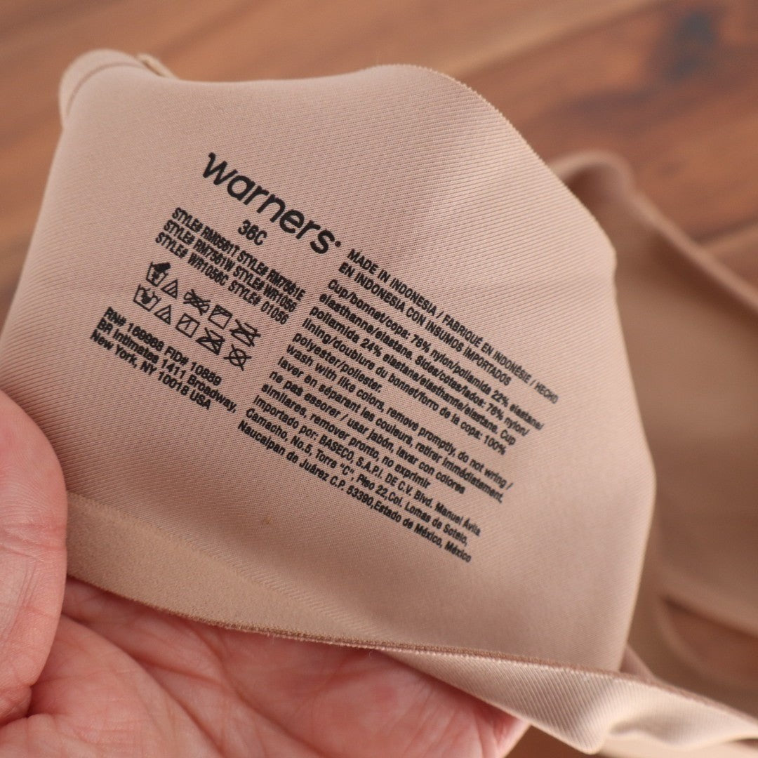 Warners No Side Effects Underarm-Smoothing Comfort Wireless Bra Womens 36C Beige
