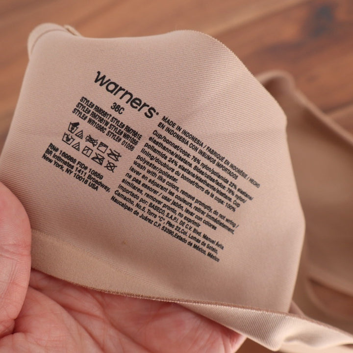 Warners No Side Effects Underarm-Smoothing Comfort Wireless Bra Womens 36C Beige