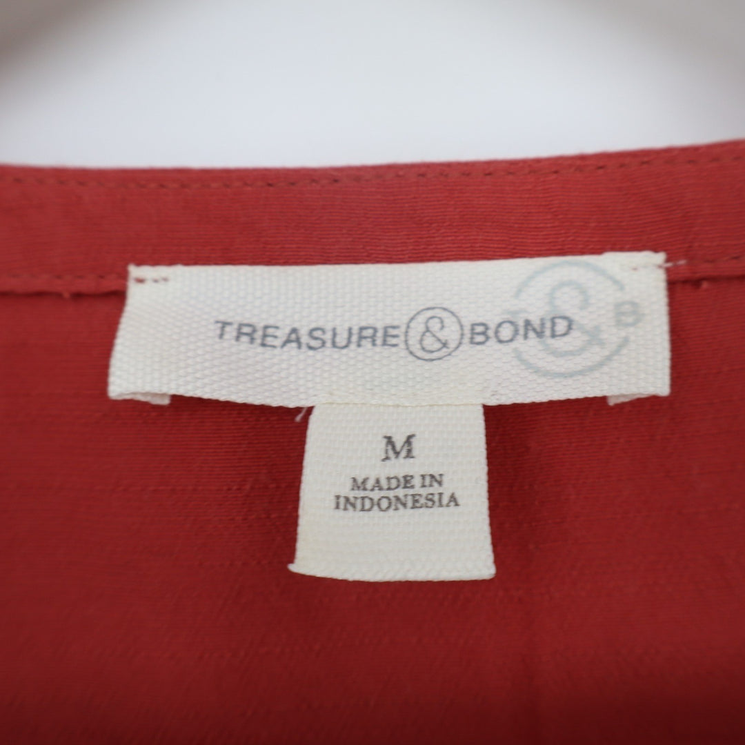 Treasure & Bond Tunic Top Women Medium Orange Balloon Sleeve Split Neck Pullover