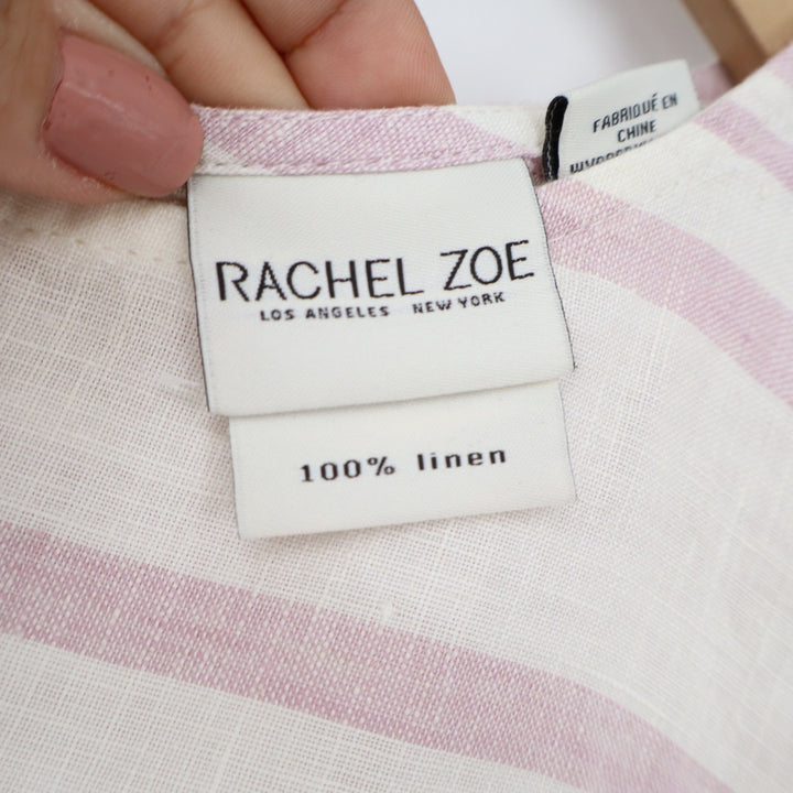 Rachel Zoe Pink Tan Striped 100% Linen Sleeveless Shift Dress Womens Size 6