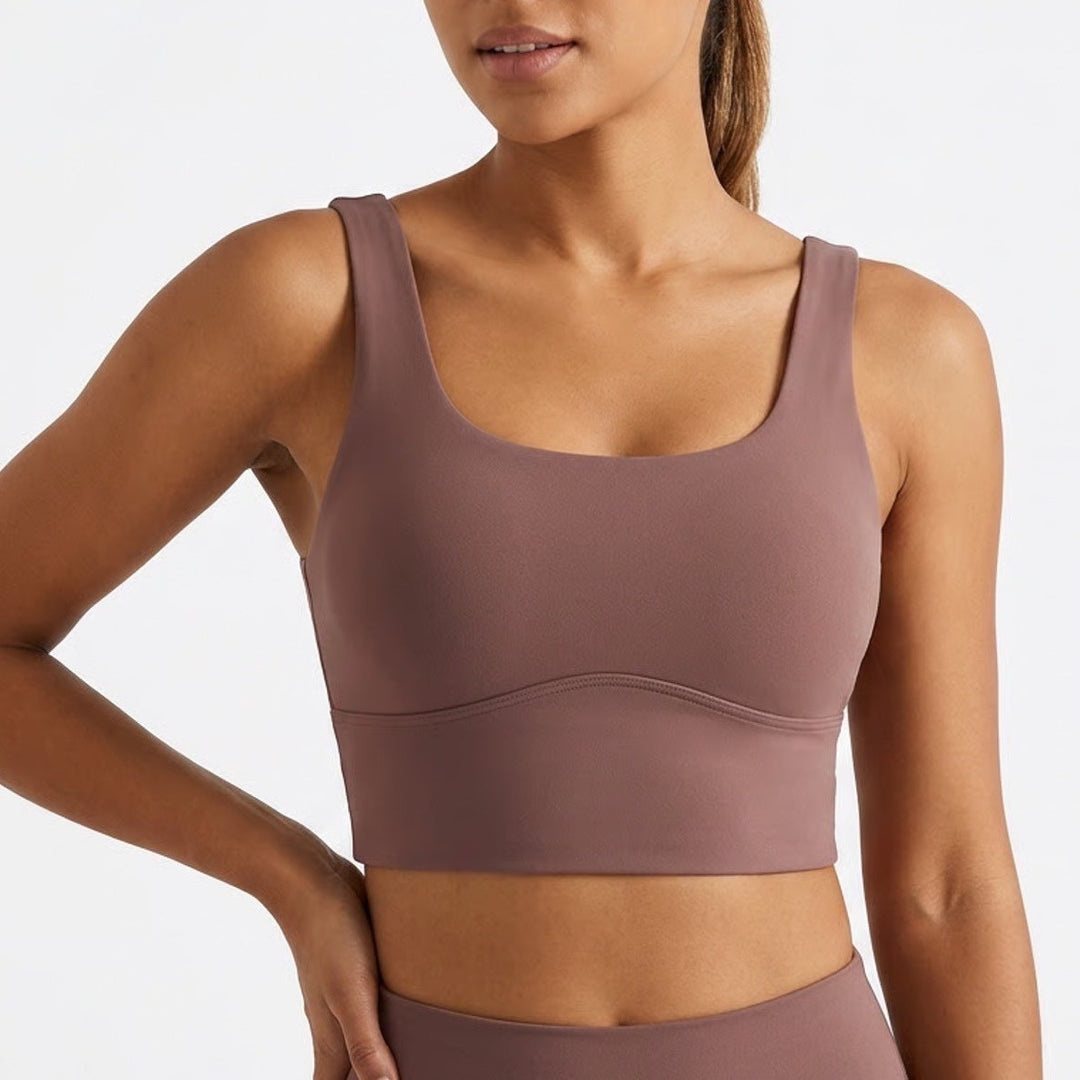 Gymshark B4A9L Womens Brown Mauve Scoop Neck Open Back Sports Bra Crop Top L