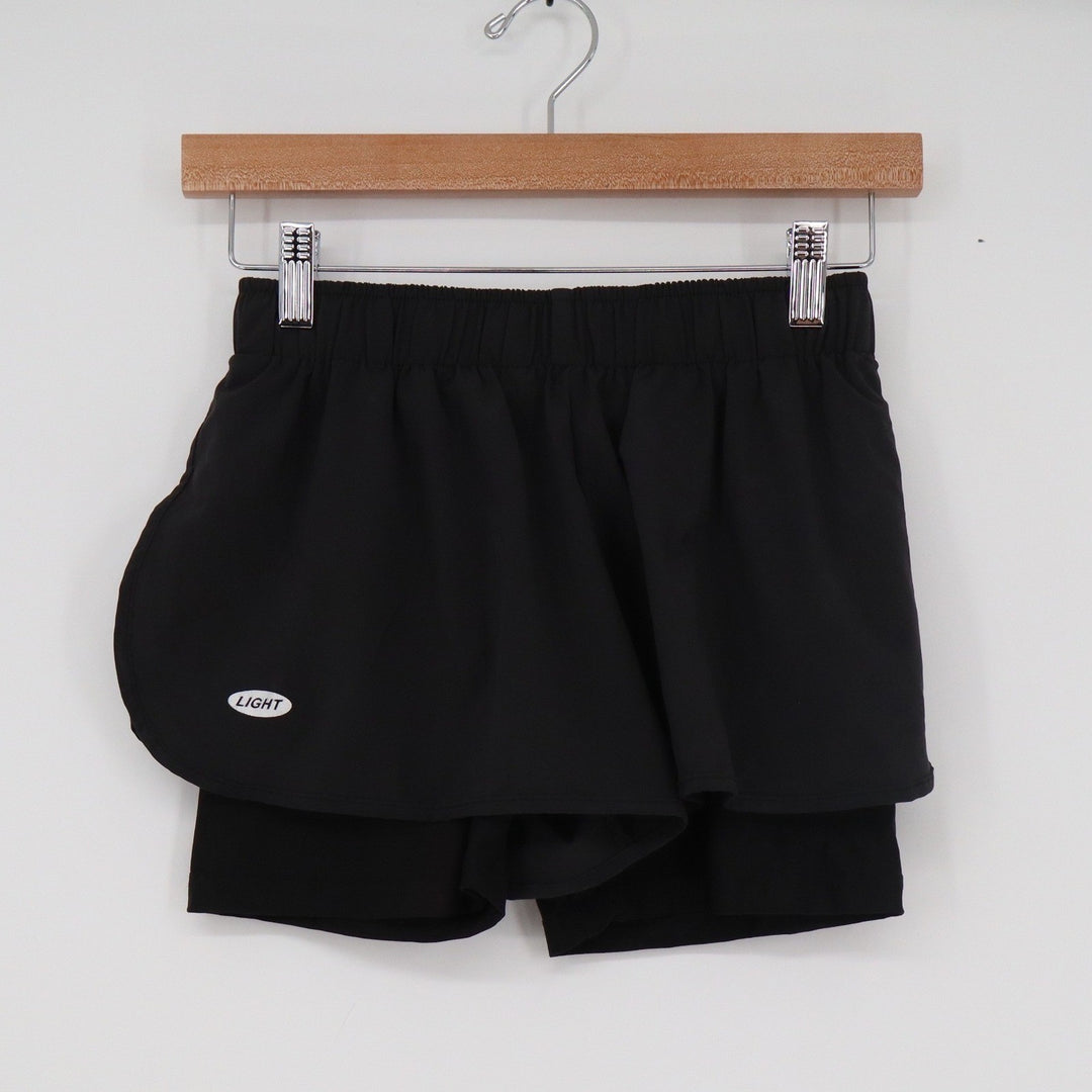 Kam Fung Black 2-in-1 Athletic Shorts Double Layer Running Gym Womens Size L