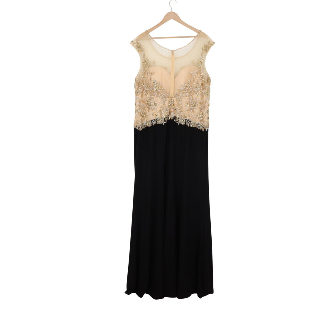 Glow Dress Gown Womens 22 Evening Maxi Gold Black Beaded Embroidered Excellent