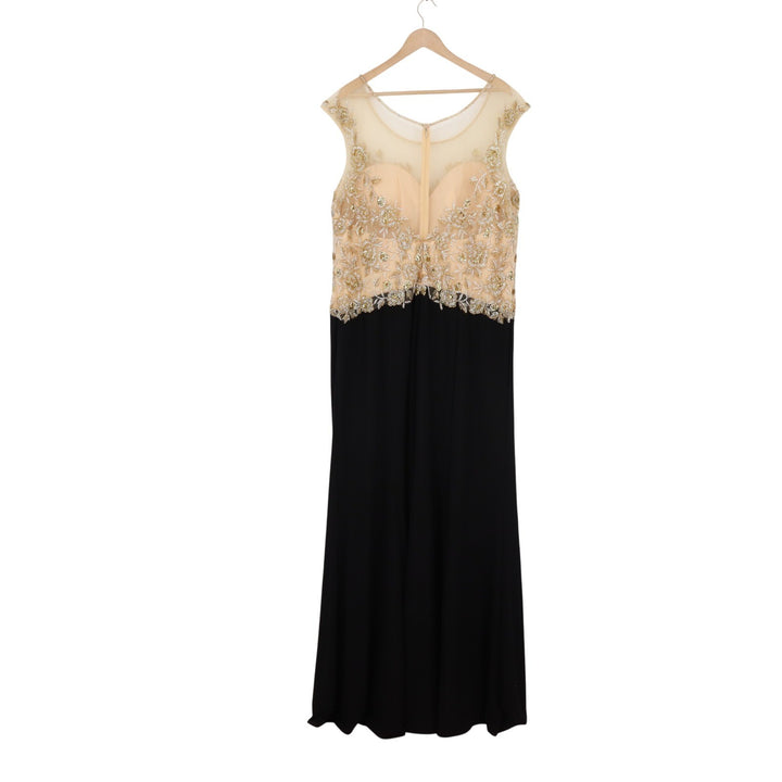 Glow Dress Gown Womens 22 Evening Maxi Gold Black Beaded Embroidered Excellent