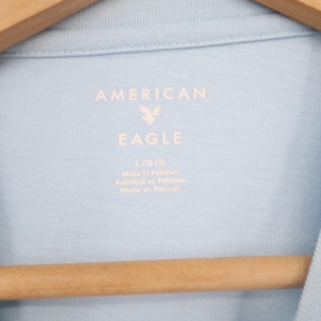 American Eagle T-Shirt Womens L Graphic Tee Blue Flamingo Tides Lounge Excellent