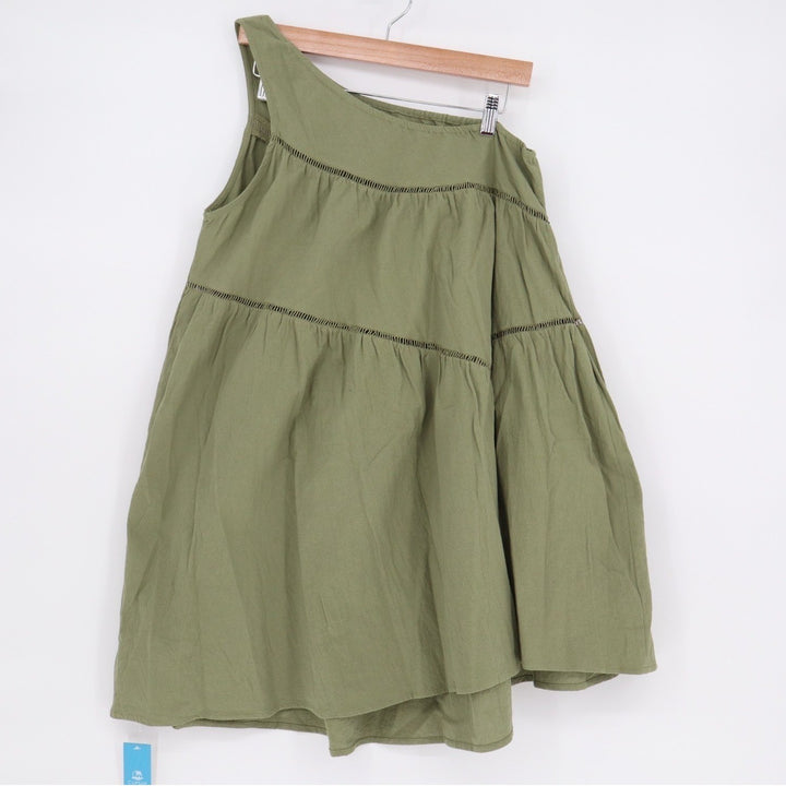 Cupshe Mini Dress Womens Small Olive Green Cotton Asymmetrical One-Shoulder