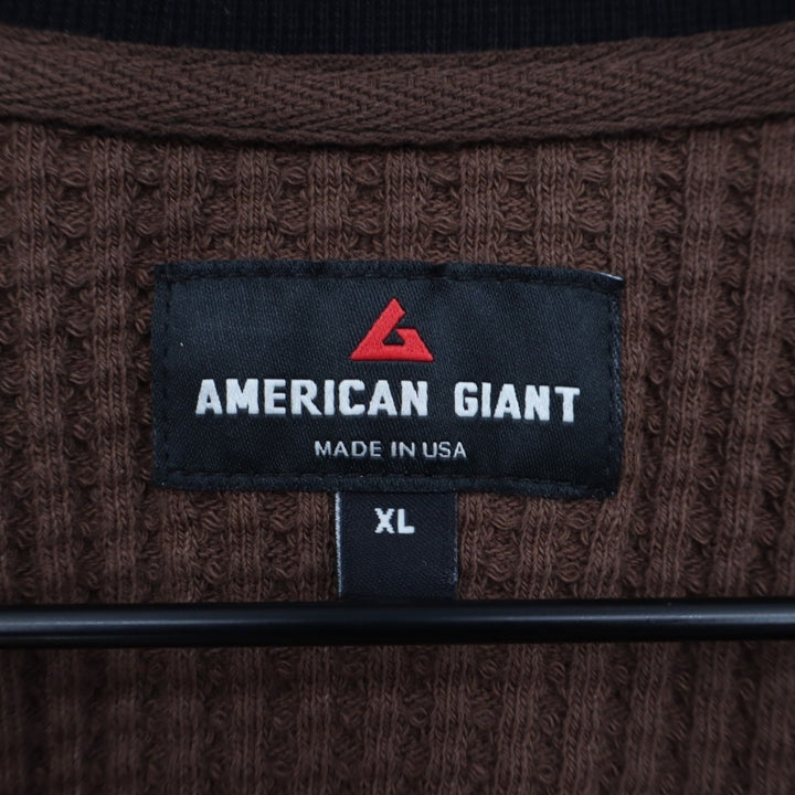 American Giant T-Shirt Mens XL Cocoa Black Colorblock Waffle Knit Henley Neck