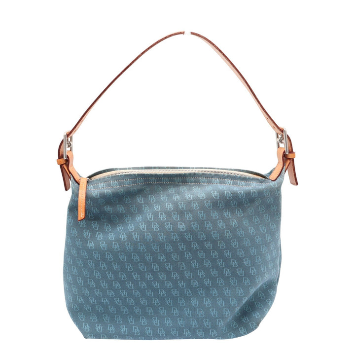 Dooney & Bourke Blue Monogram Fabric Hobo Shoulder Bag Leather Trim