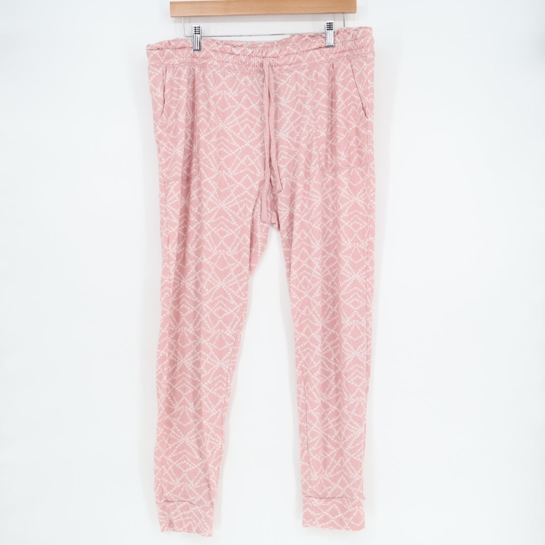 Womens Lounge Jogger Pants XL Pink Geometric Stretch Drawstring Tapered Leg