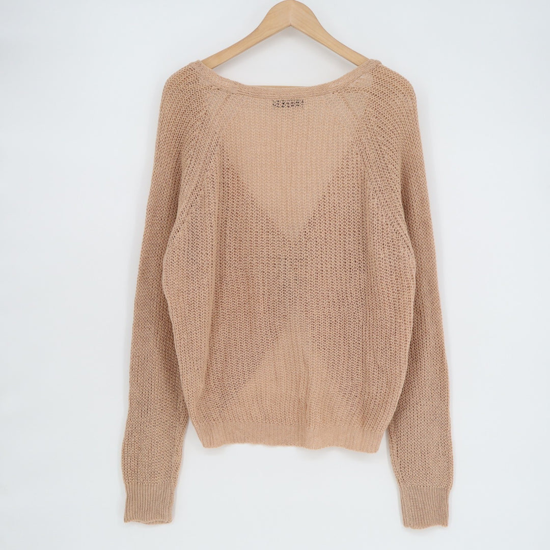 SHEIN Twist Front Sweater Womens Large Brown Open Knit Long Sleeve Pullover