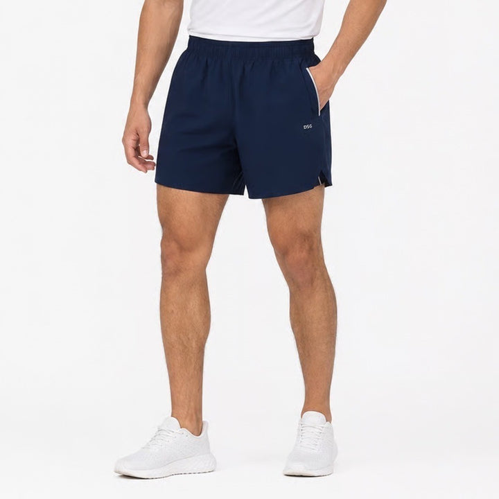 DSG Mens Stride Running Shorts Navy Blue 5 Inch Inseam Built-in Brief Large NEW
